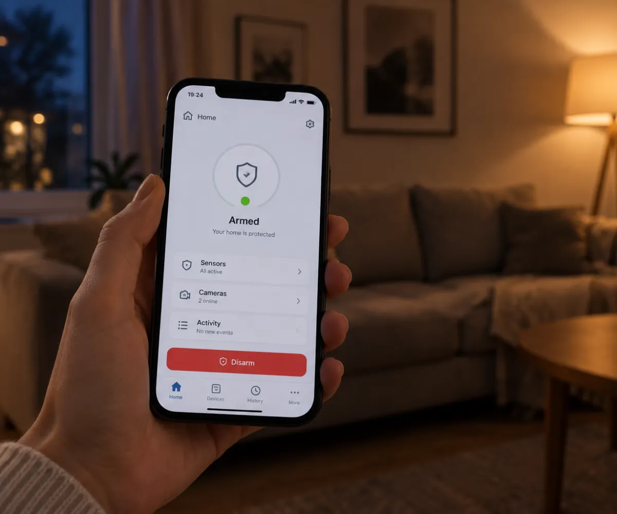 Klient vaatab telefonist valvesüsteemi mobiiliäppi