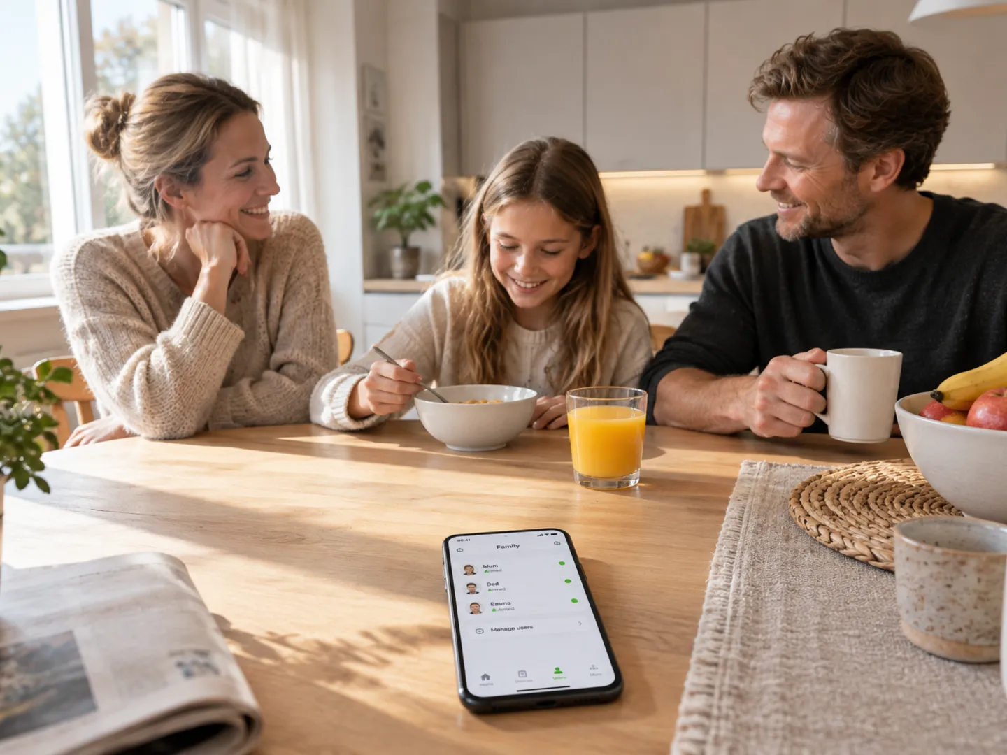 Pere hommikulauas, telefonis mobiiliäpi kasutajad